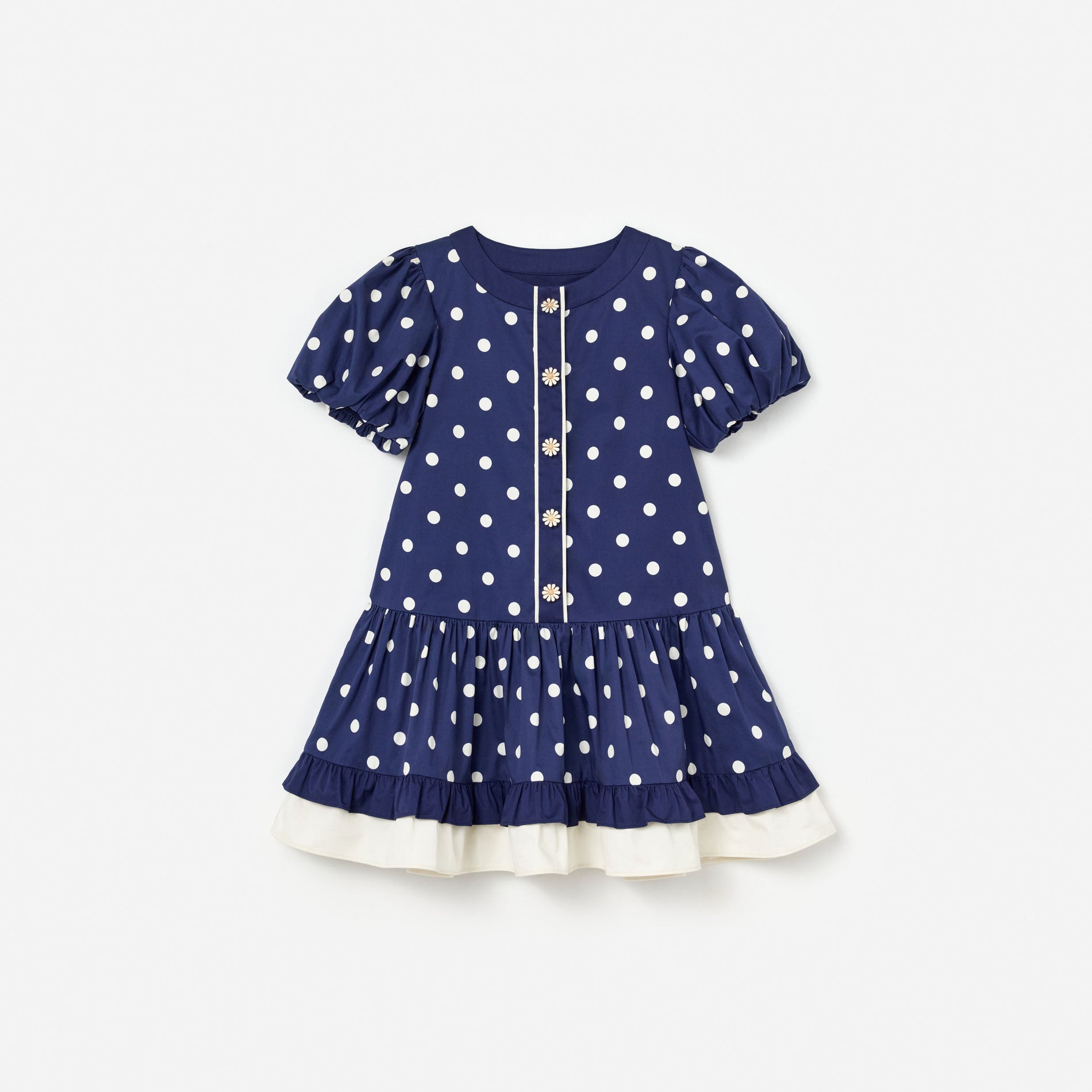 Navy Polka Dot Cotton Printed Dress