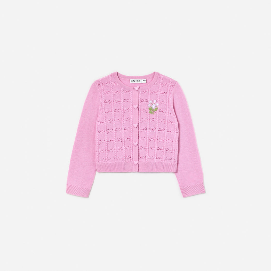 Pink Bow Pointelle Knit Cardigan