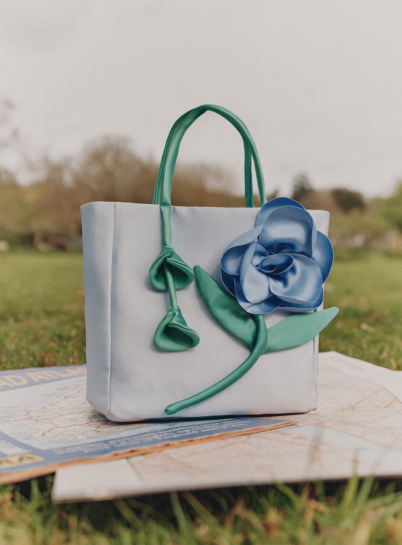 Blue Taffeta 3D Flower Bag – self-portrait-US