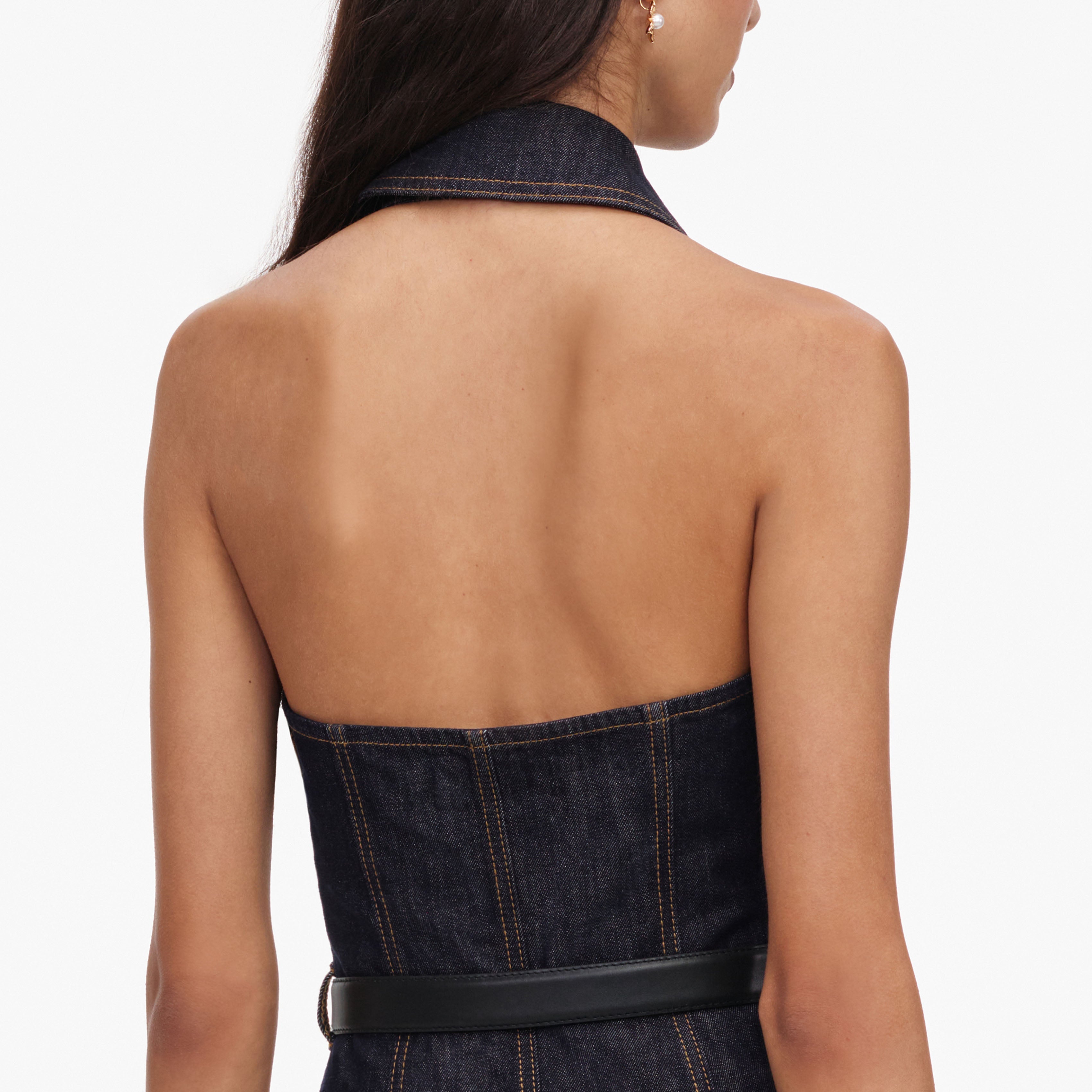 Indigo Denim Halterneck Midi Dress – self-portrait-US Indigo Denim Halterneck Midi Dress – self-portrait-US
