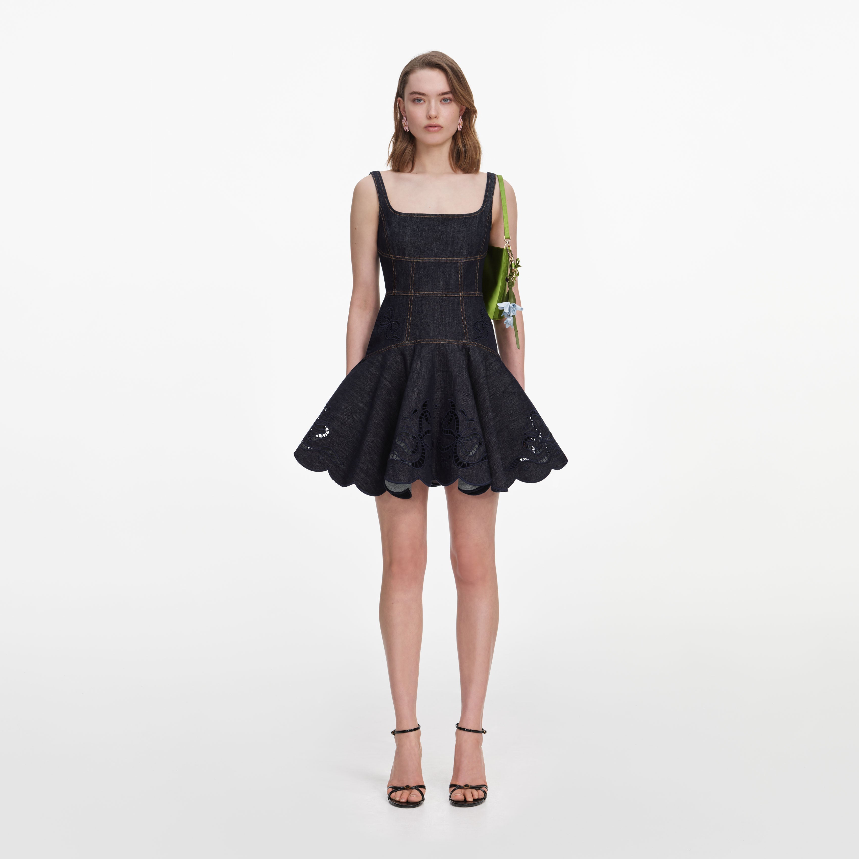 Denim Broderie Mini Dress – self-portrait-US