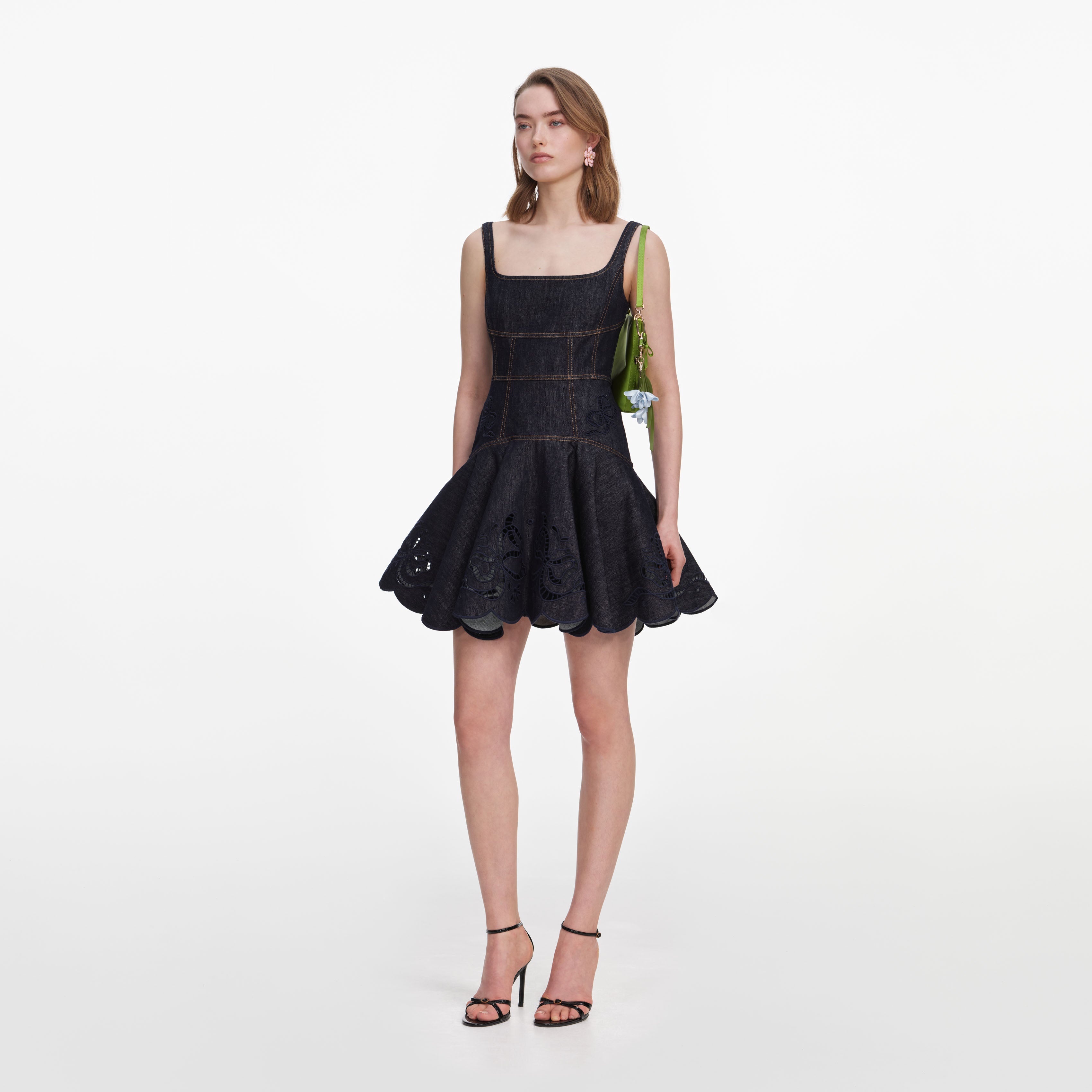 Denim Broderie Mini Dress – self-portrait-US