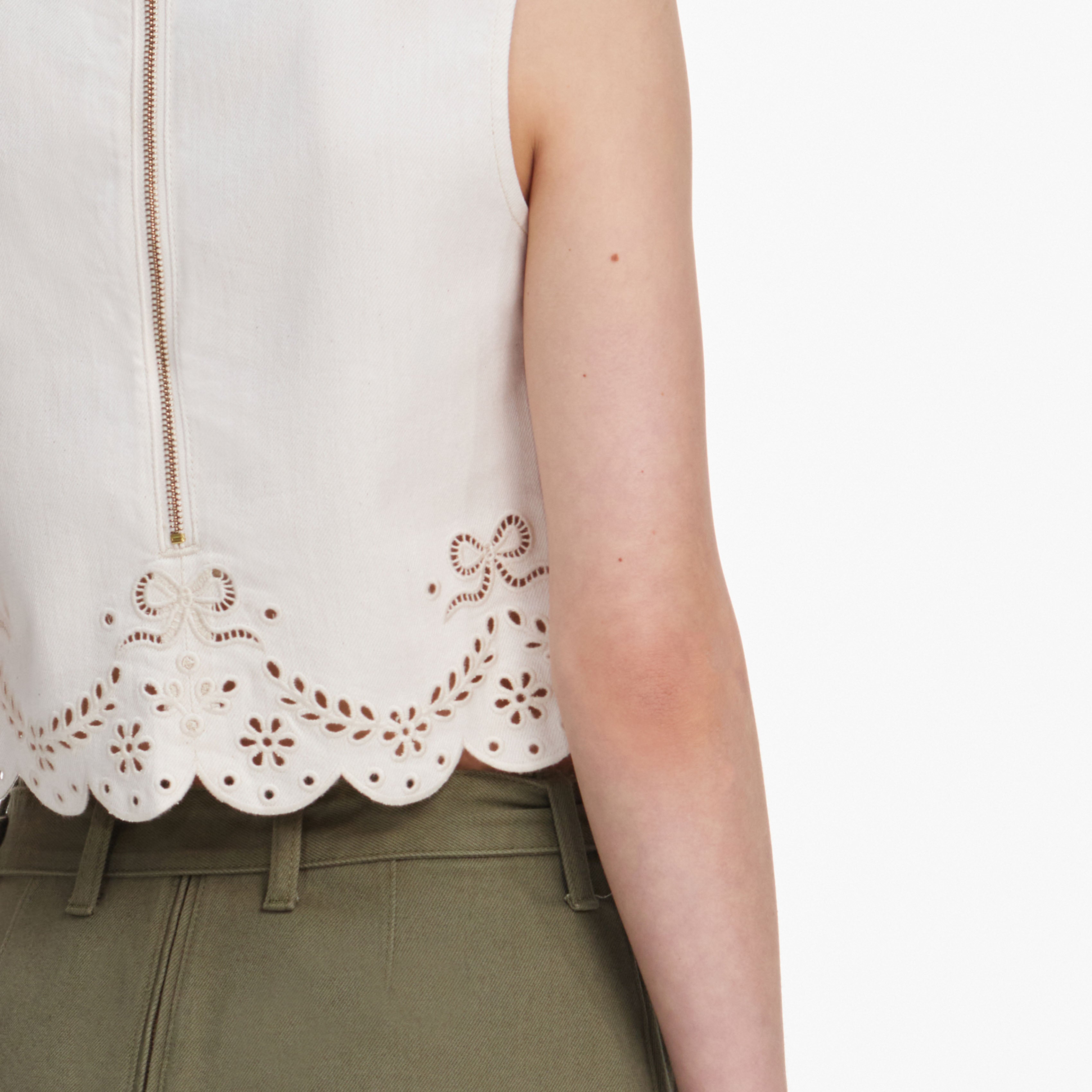 Cream Broderie Denim Top