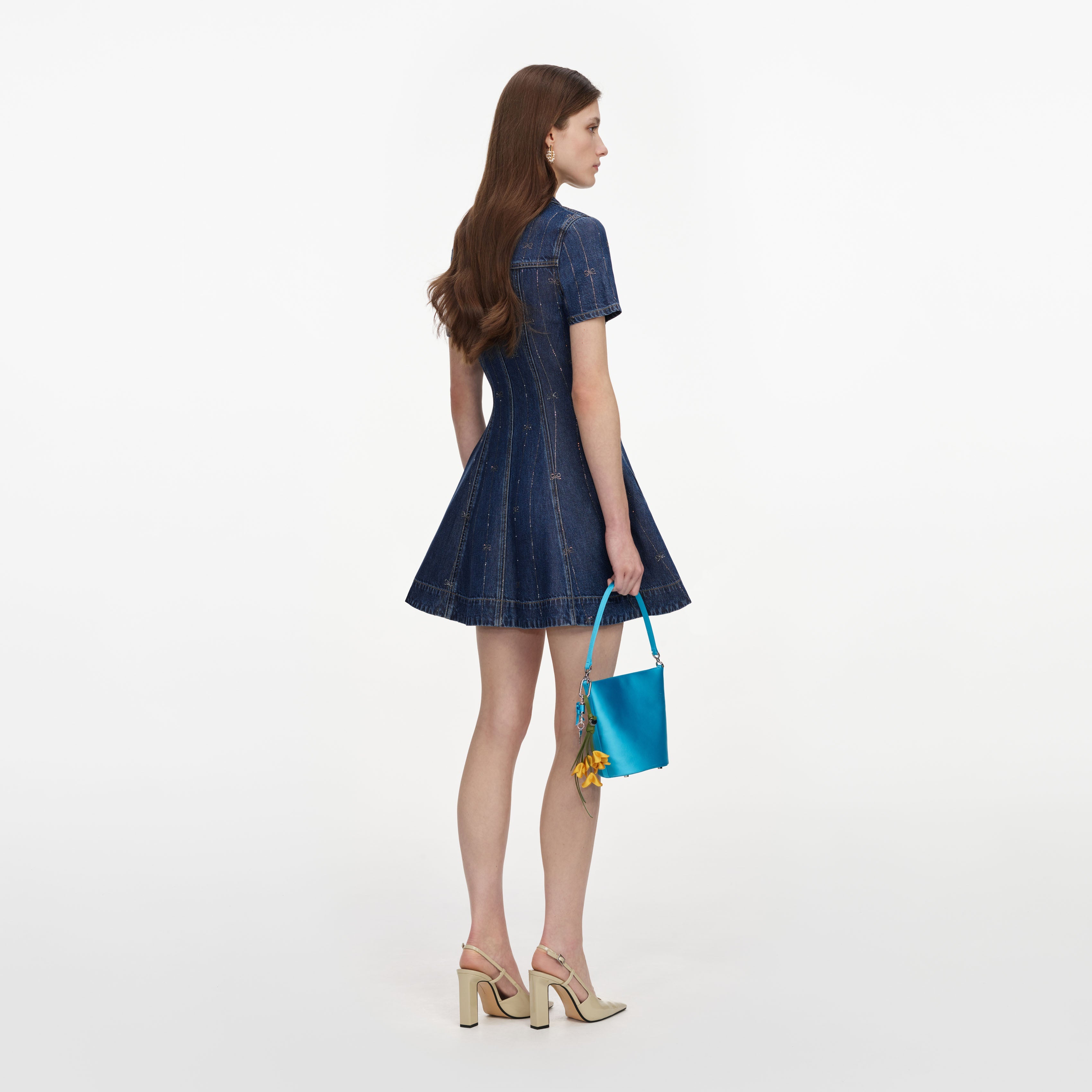 Denim Broderie Mini Dress – self-portrait-US