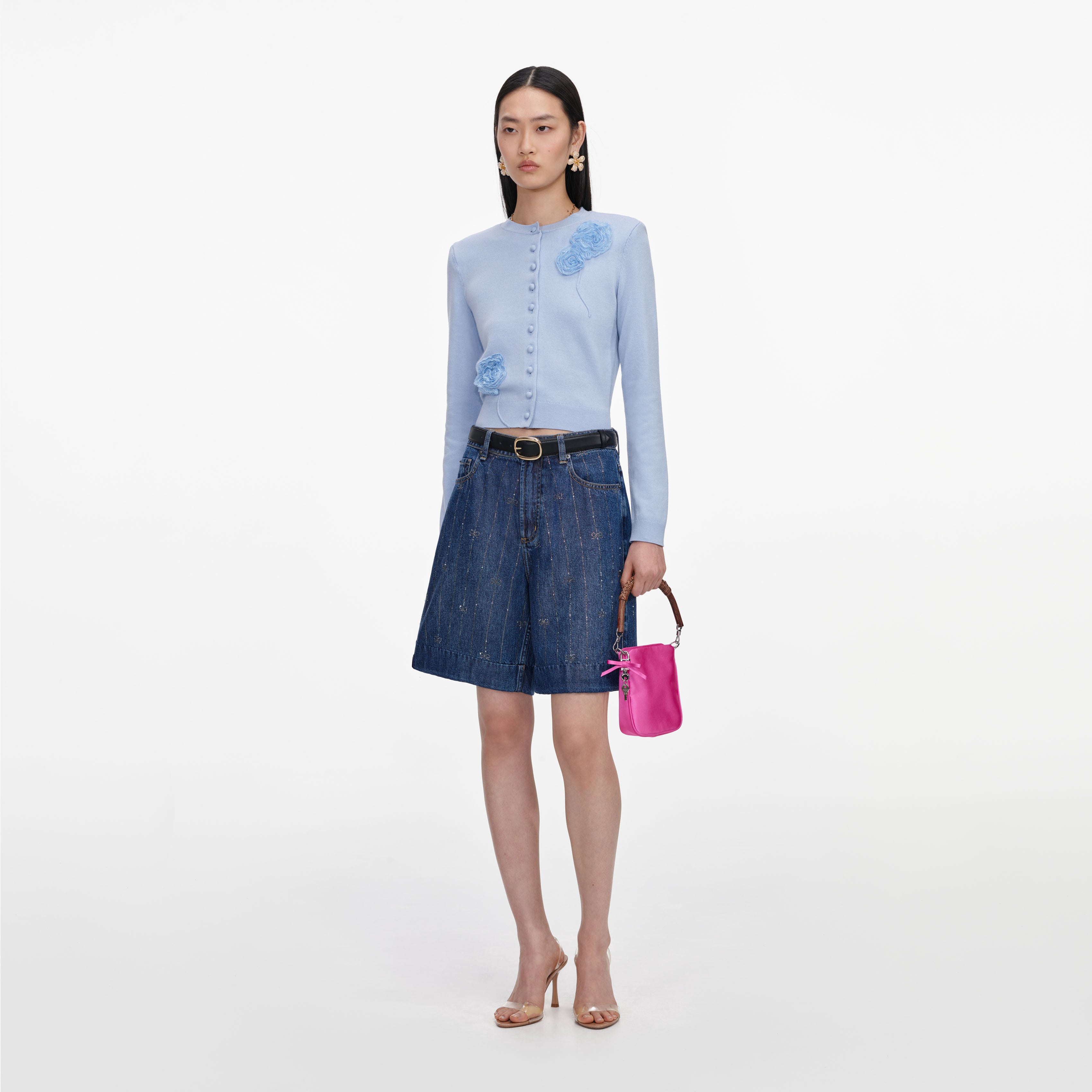 Rhinestone Stripe Denim Shorts