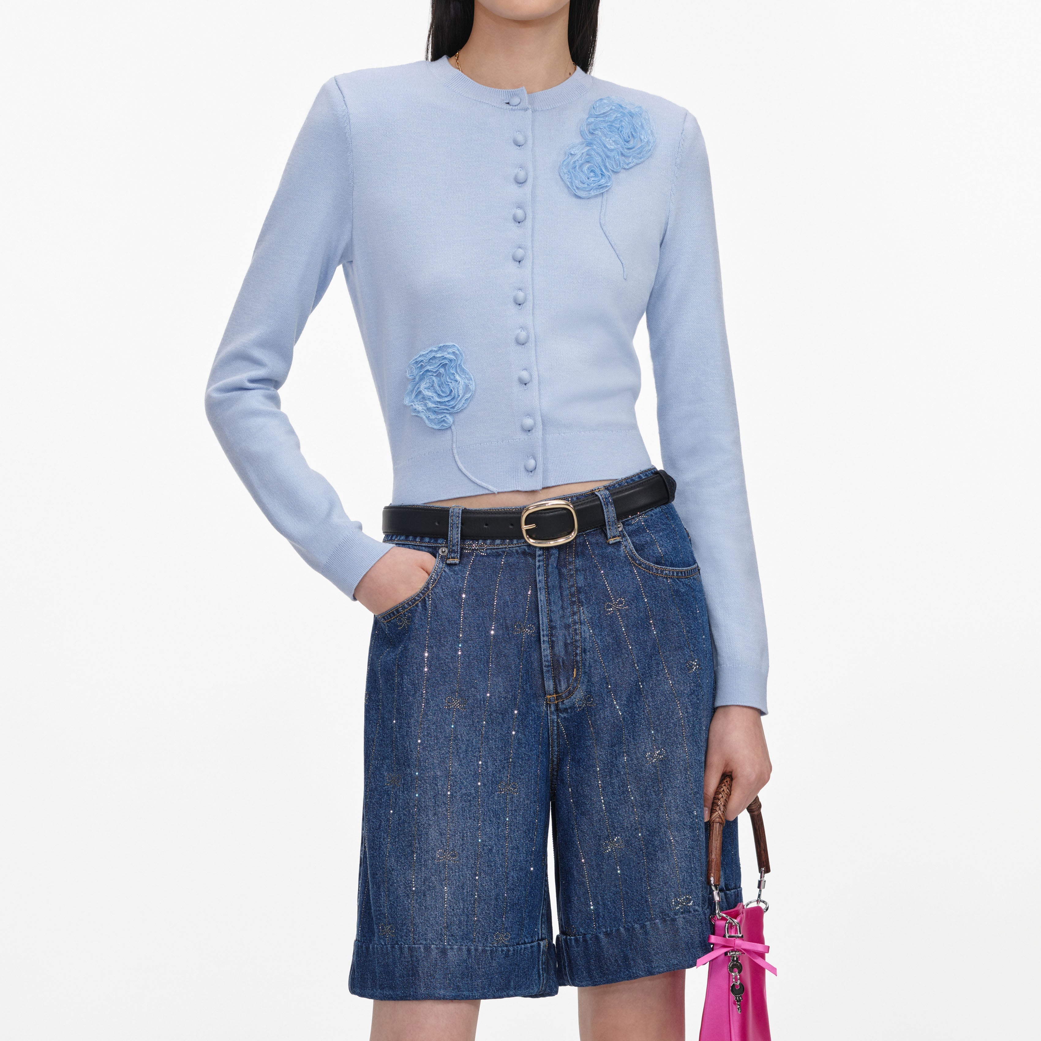 Rhinestone Stripe Denim Shorts – self-portrait-US
