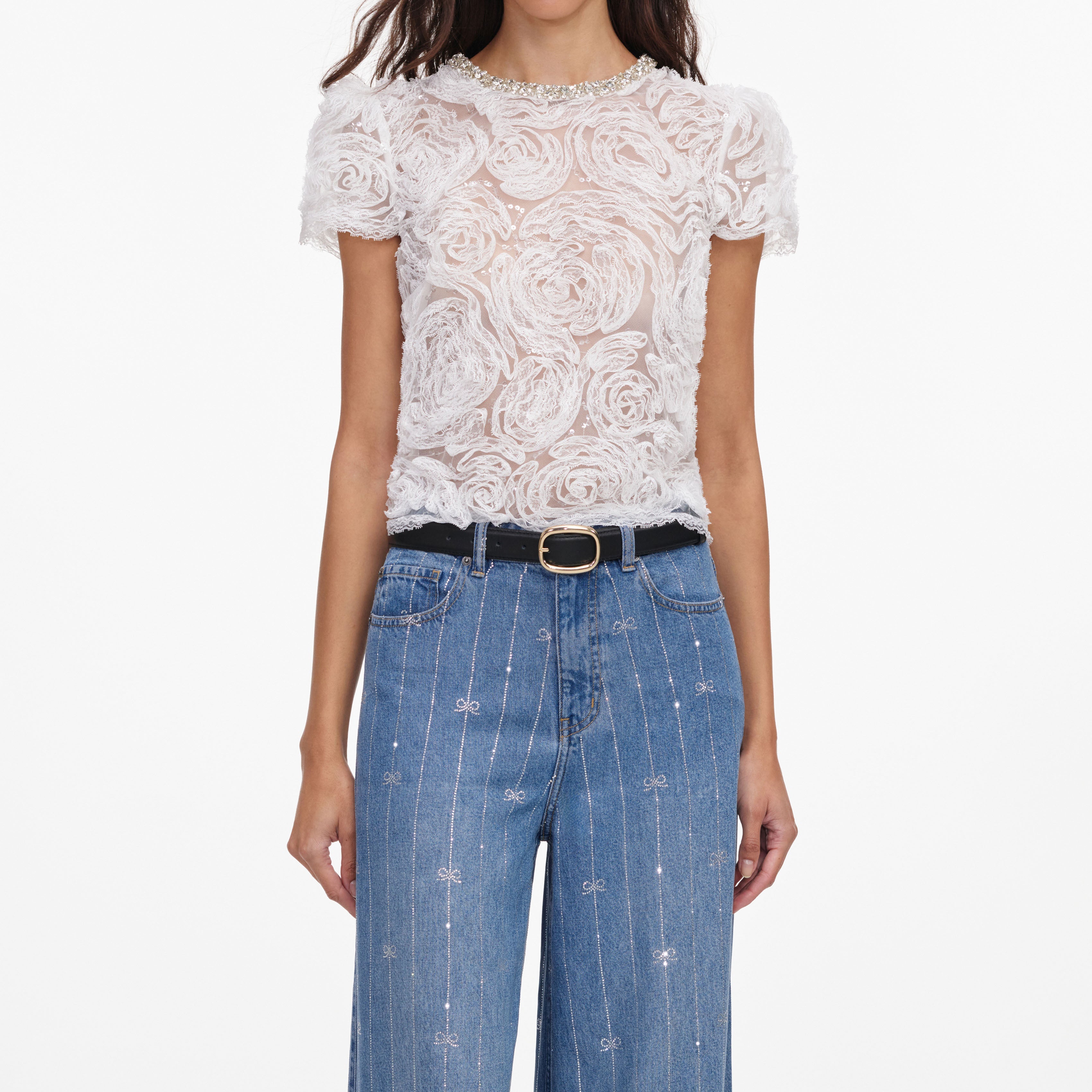 Light Blue Rhinestone Stripe Denim Jeans