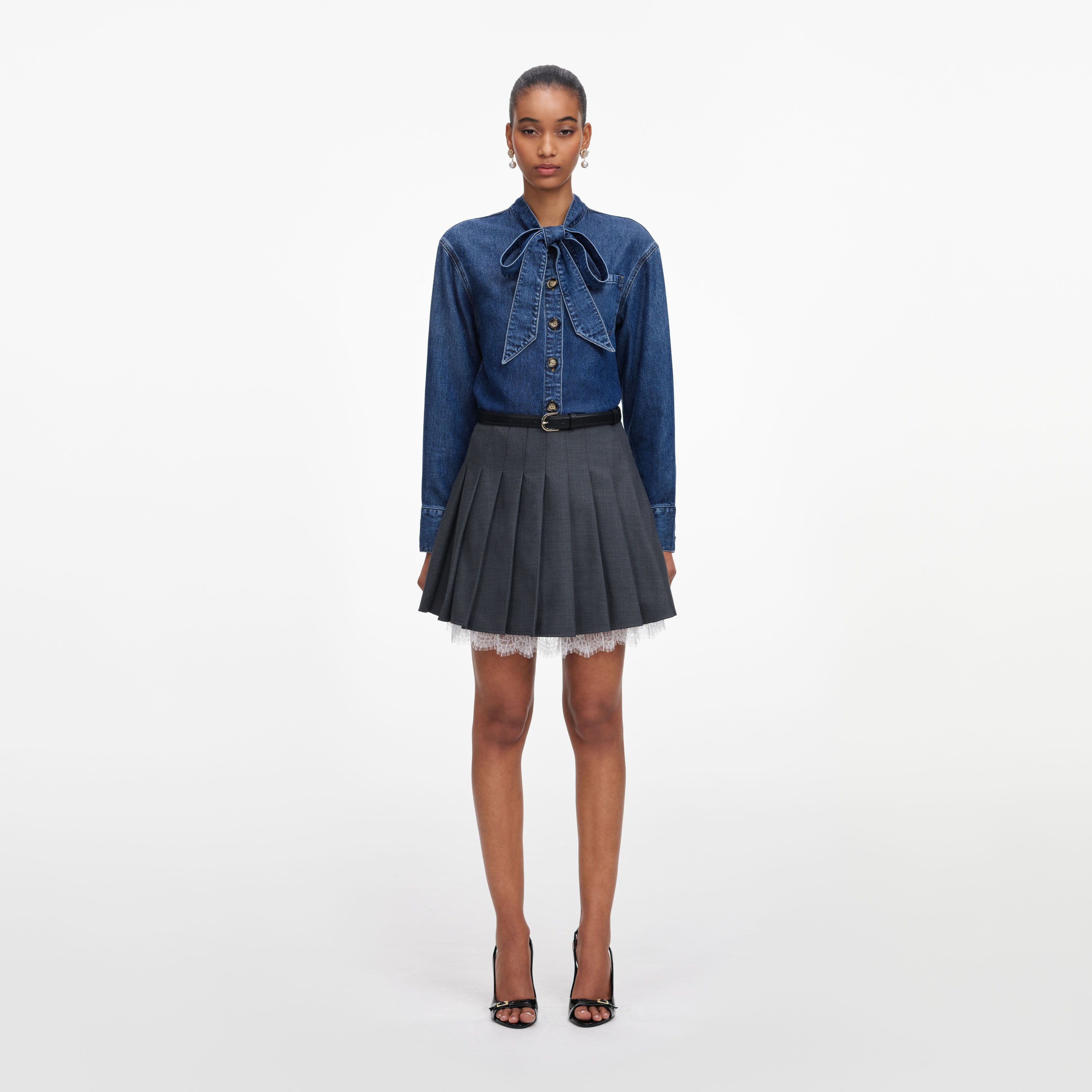 Denim Tie Neck Shirt