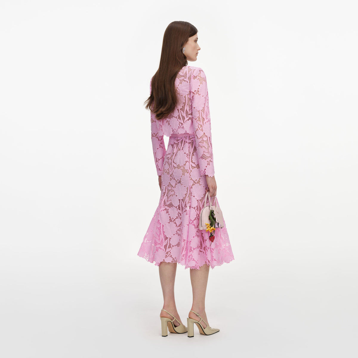 Pink Lace Crystal Embellished Midi Dress