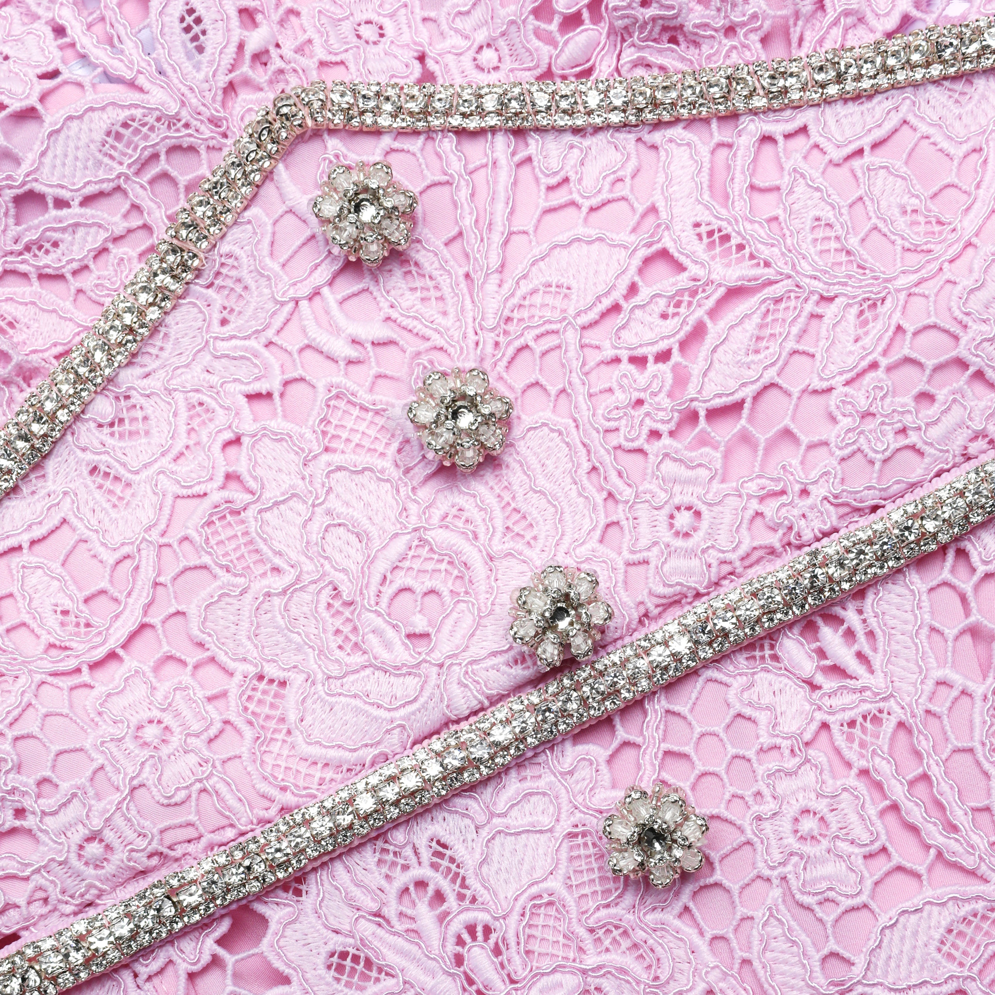 Pink Cord Lace Midi Dress