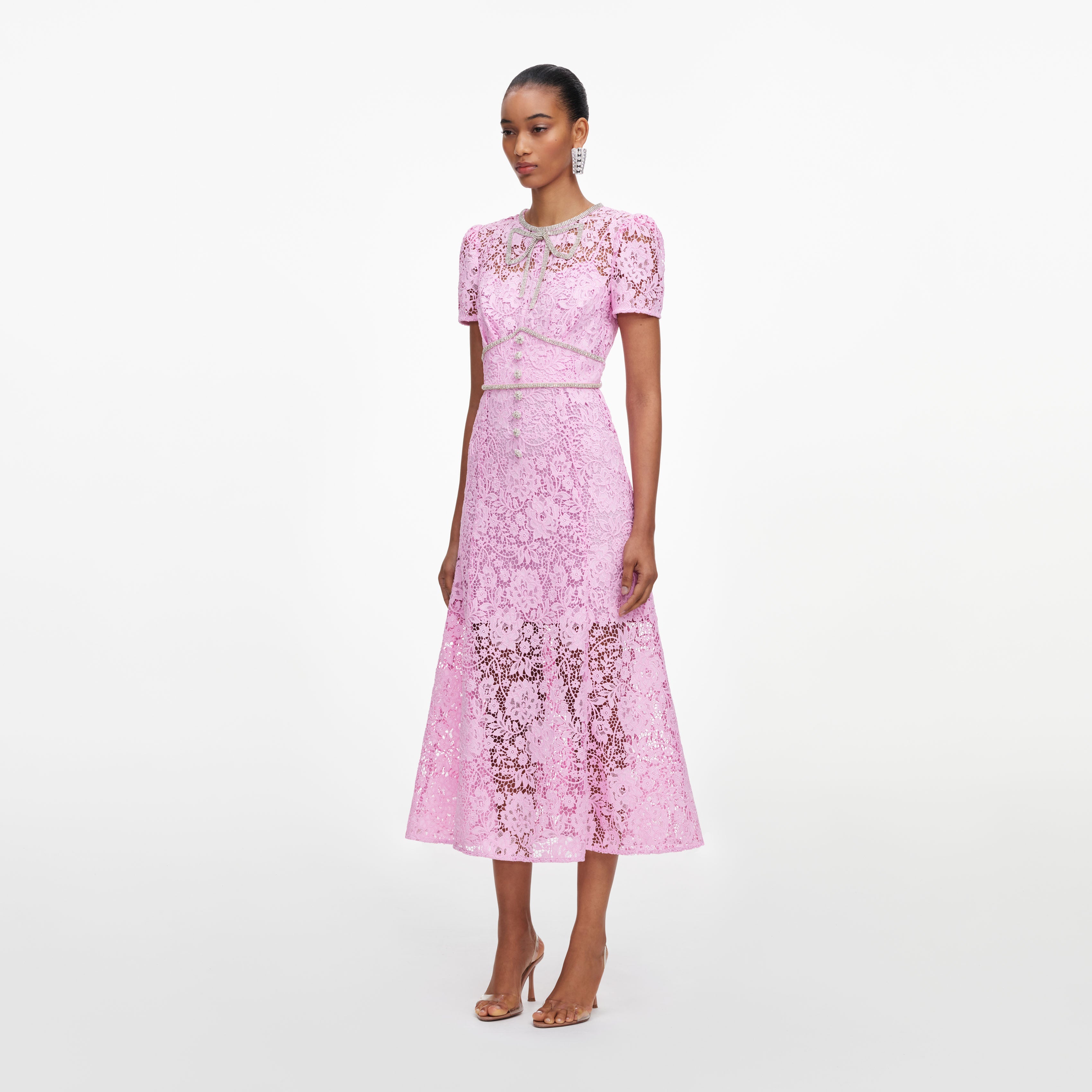 Pink Cord Lace Midi Dress