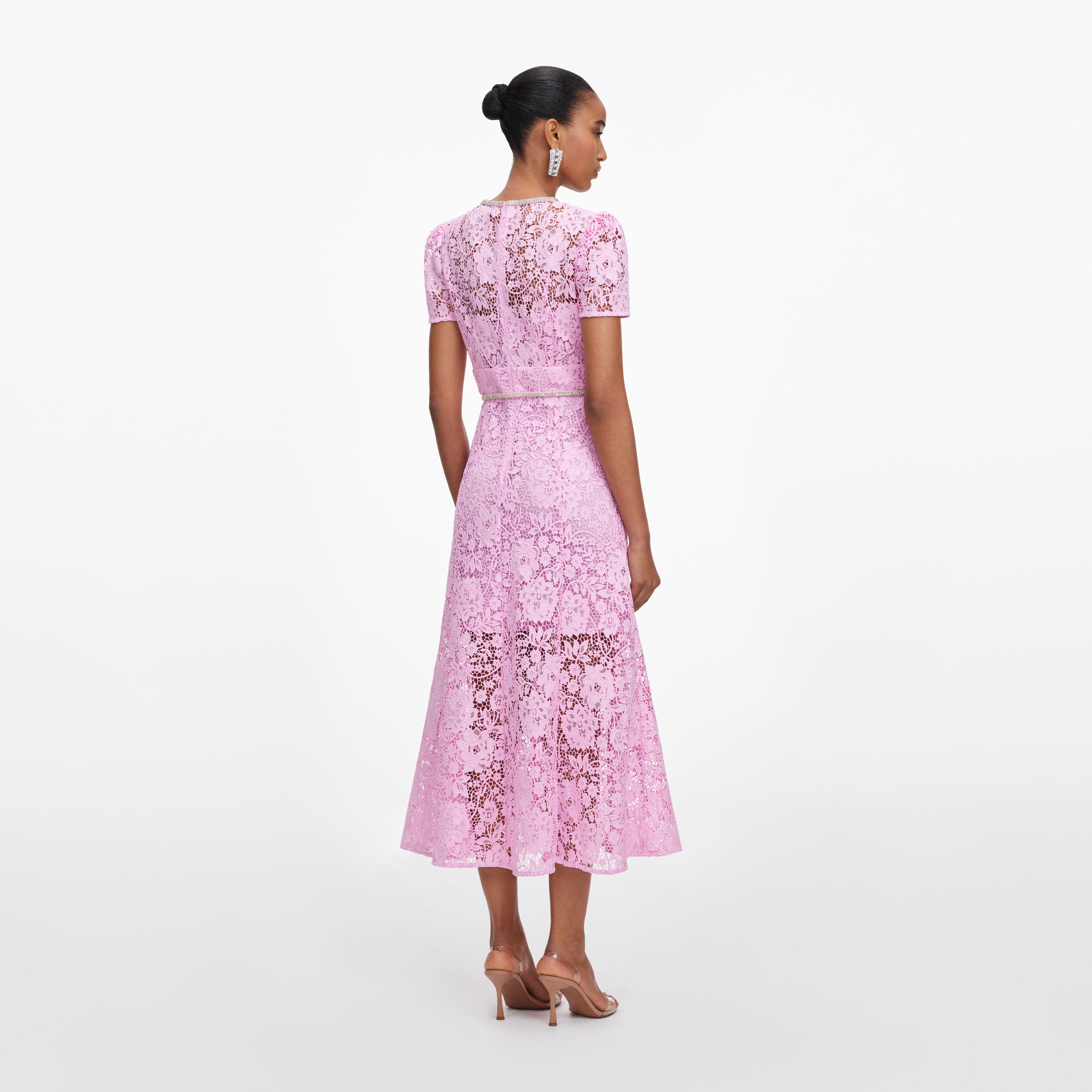Pink Cord Lace Midi Dress