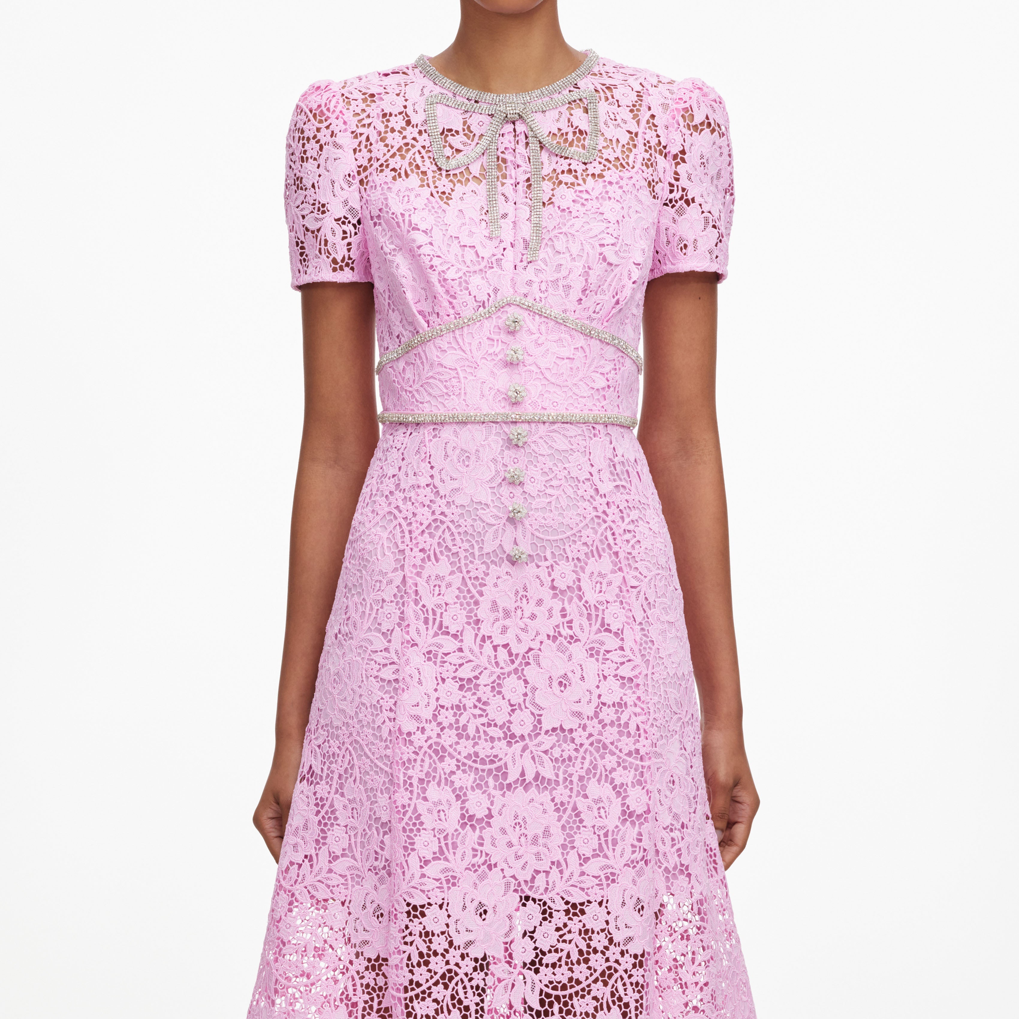 Pink Cord Lace Midi Dress – self-portrait-US