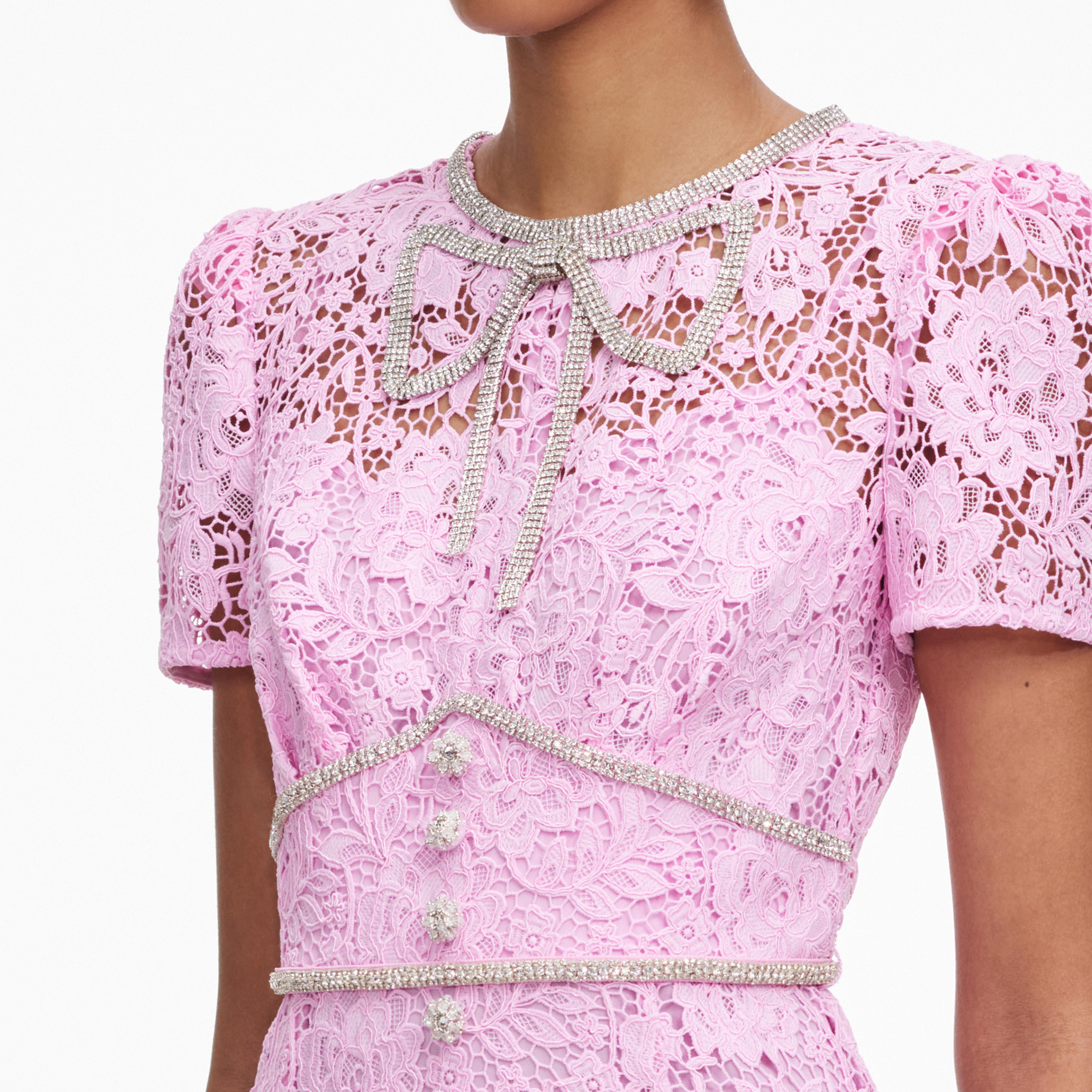 Pink Cord Lace Midi Dress