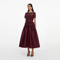 Burgundy Lace Taffeta Midi Dress