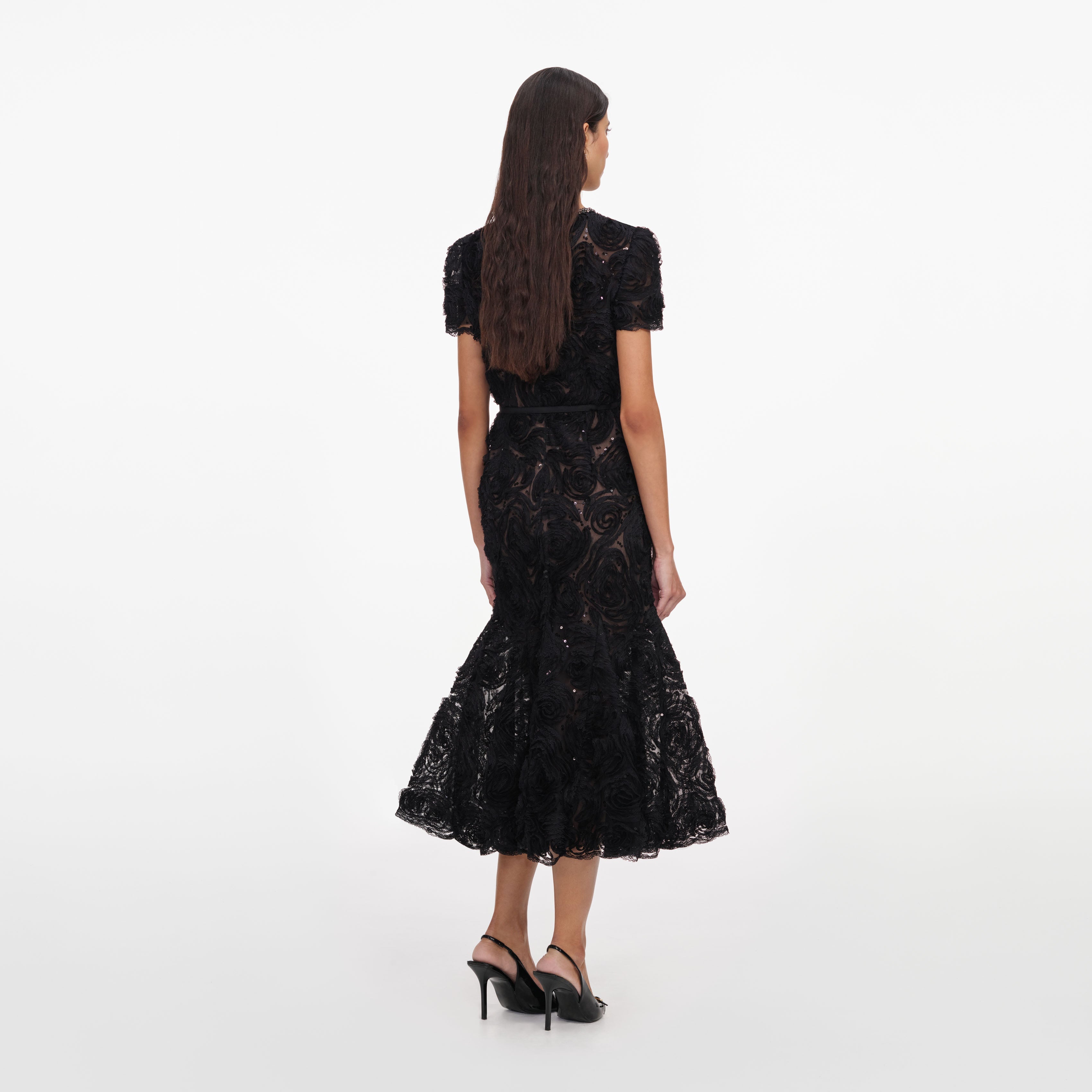 black sequin midi dress self-portrait - Black Tulle Lace Sequin Midi Dress