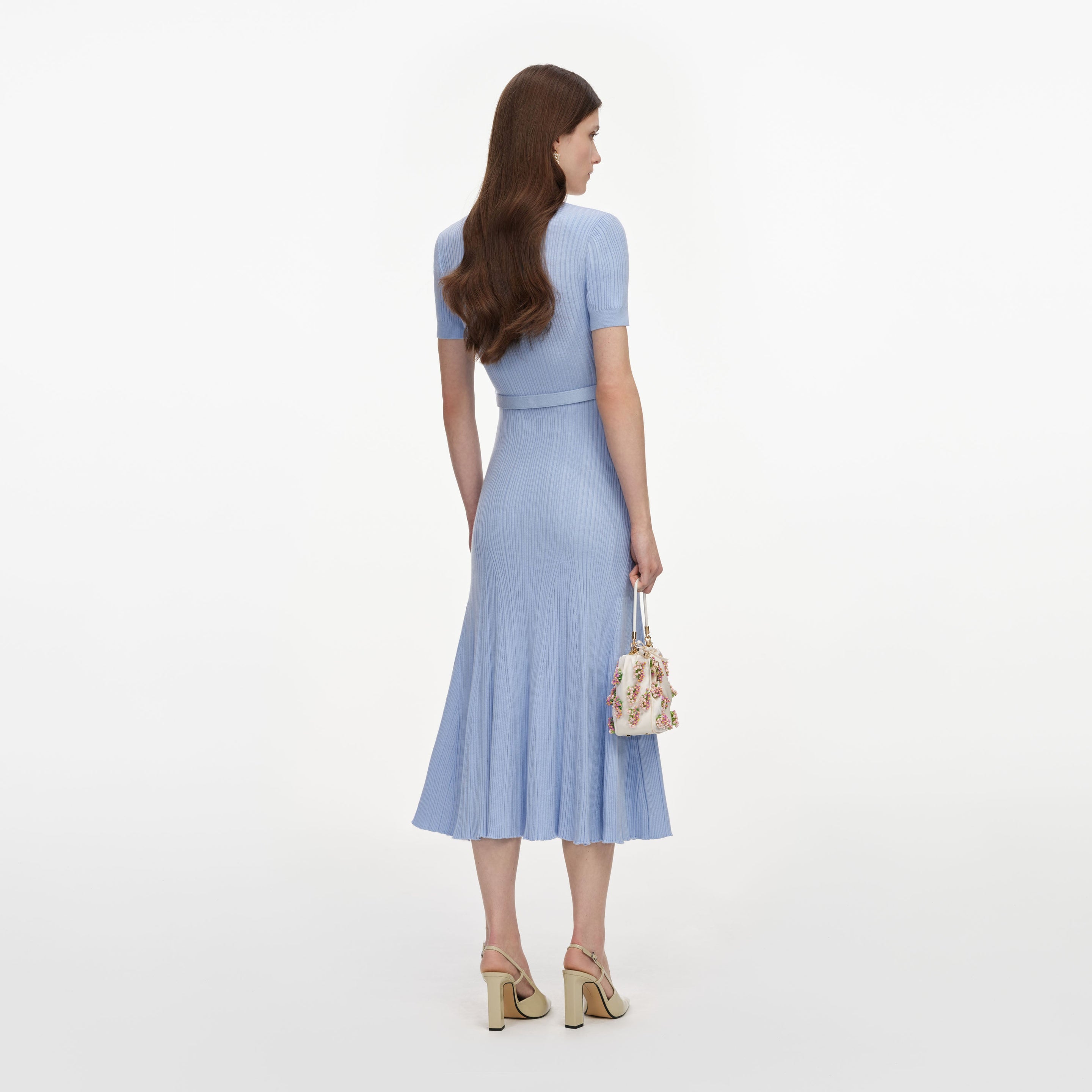 self portrait ribbed knit midi dress MIDI DRESS IN OPENWORK KNIT - Self-portrait