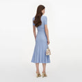 Blue Ribbed Knit Midi Dress