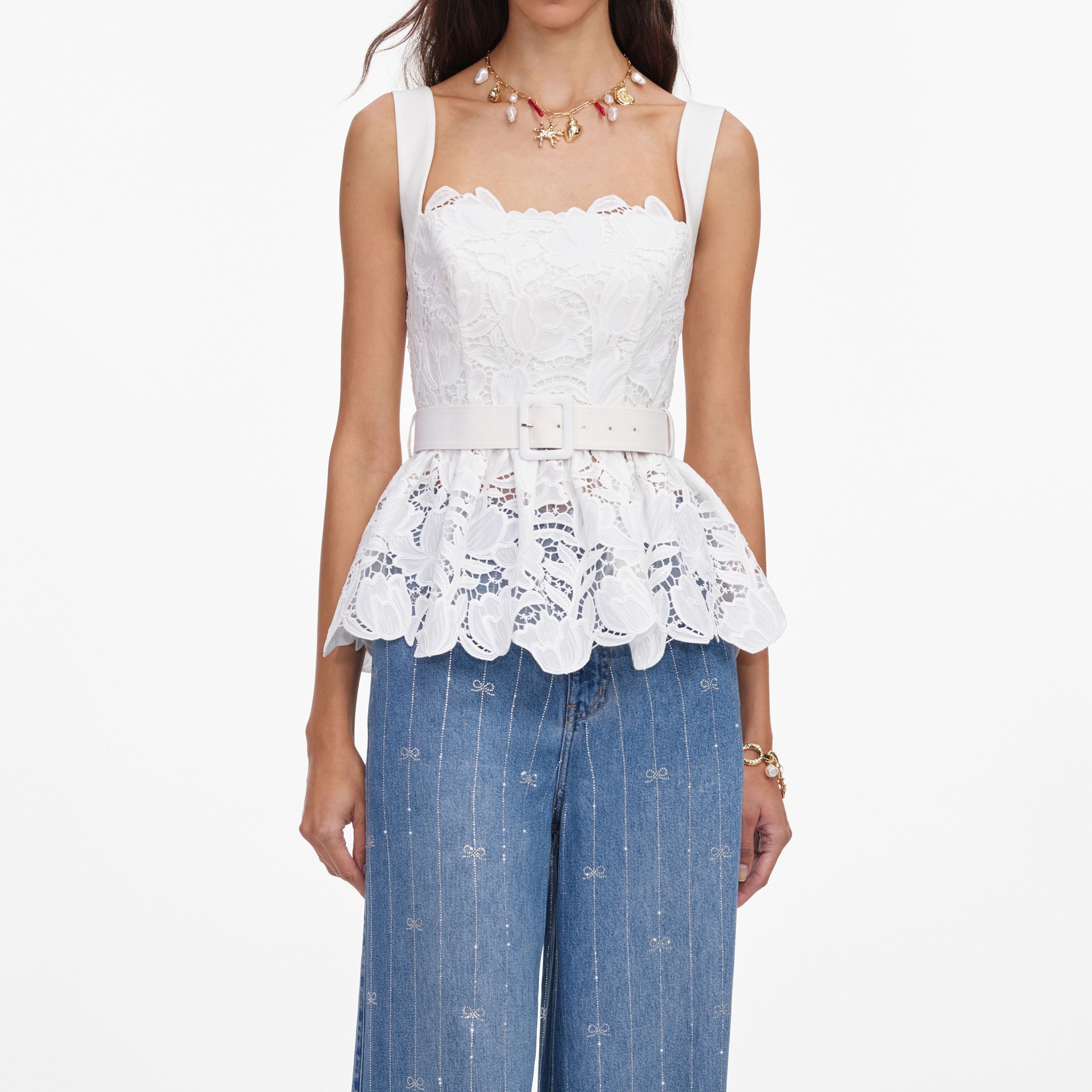 White Lace Peplum Top – self-portrait-US