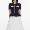 Navy Peplum Pointelle Knit Top