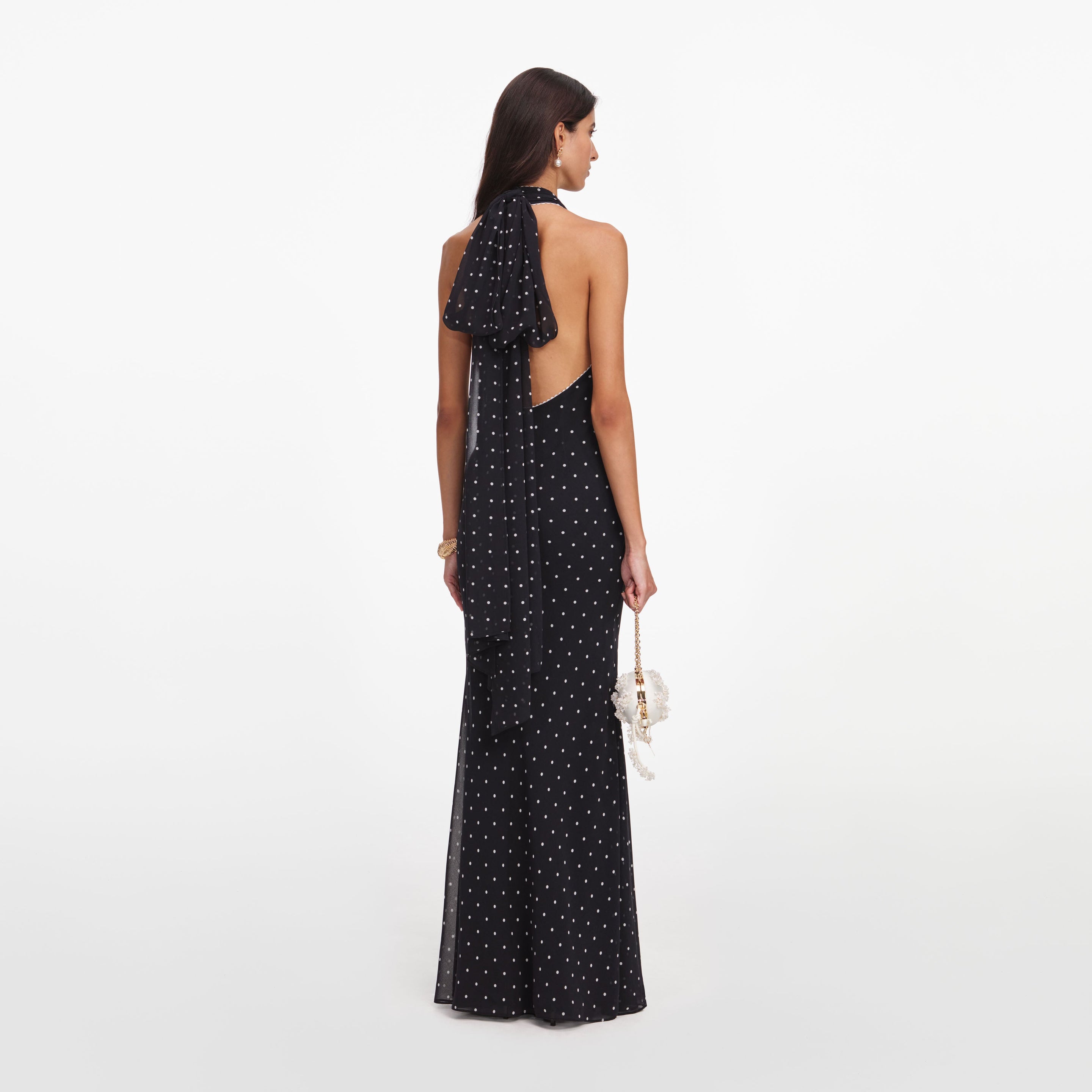 polka dot black halter dress Black Polka Dot Halter Neck Maxi Dress – self-portrait-US