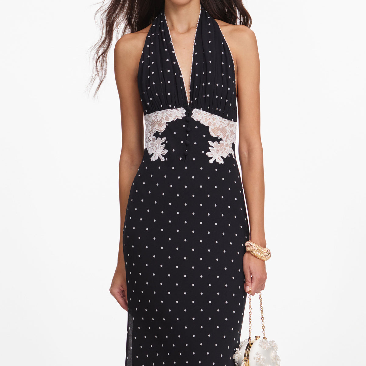 self portrait metallic polka dot maxi dress Self-Portrait Women's Polka Dot Georgette Maxi Dress - Black