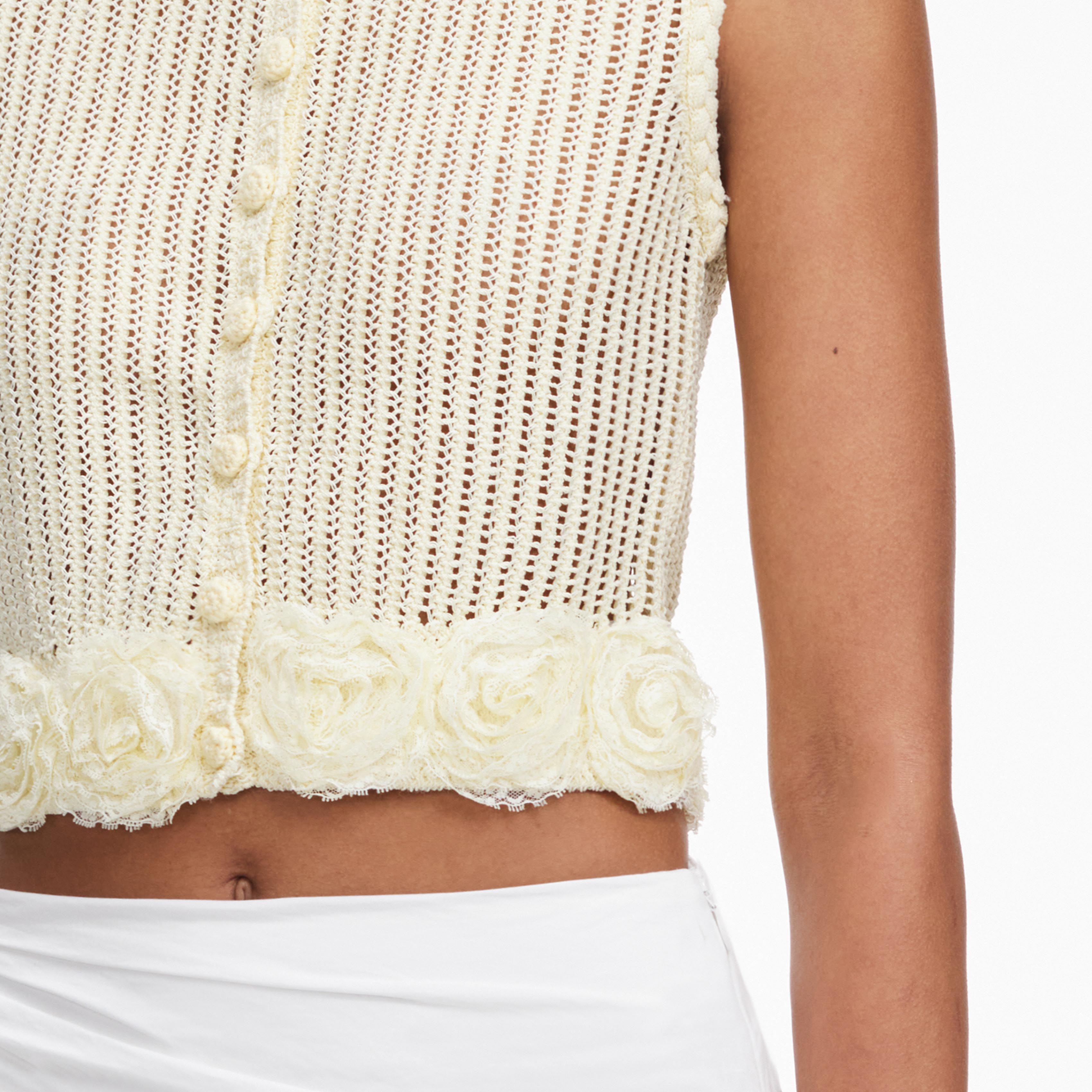 Yellow Crochet Flower Knit Top – self-portrait-US