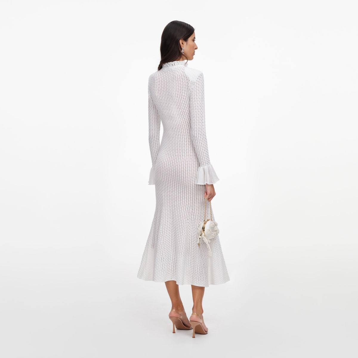 self-portrait - White Pointelle Knit Flare Midi Dress