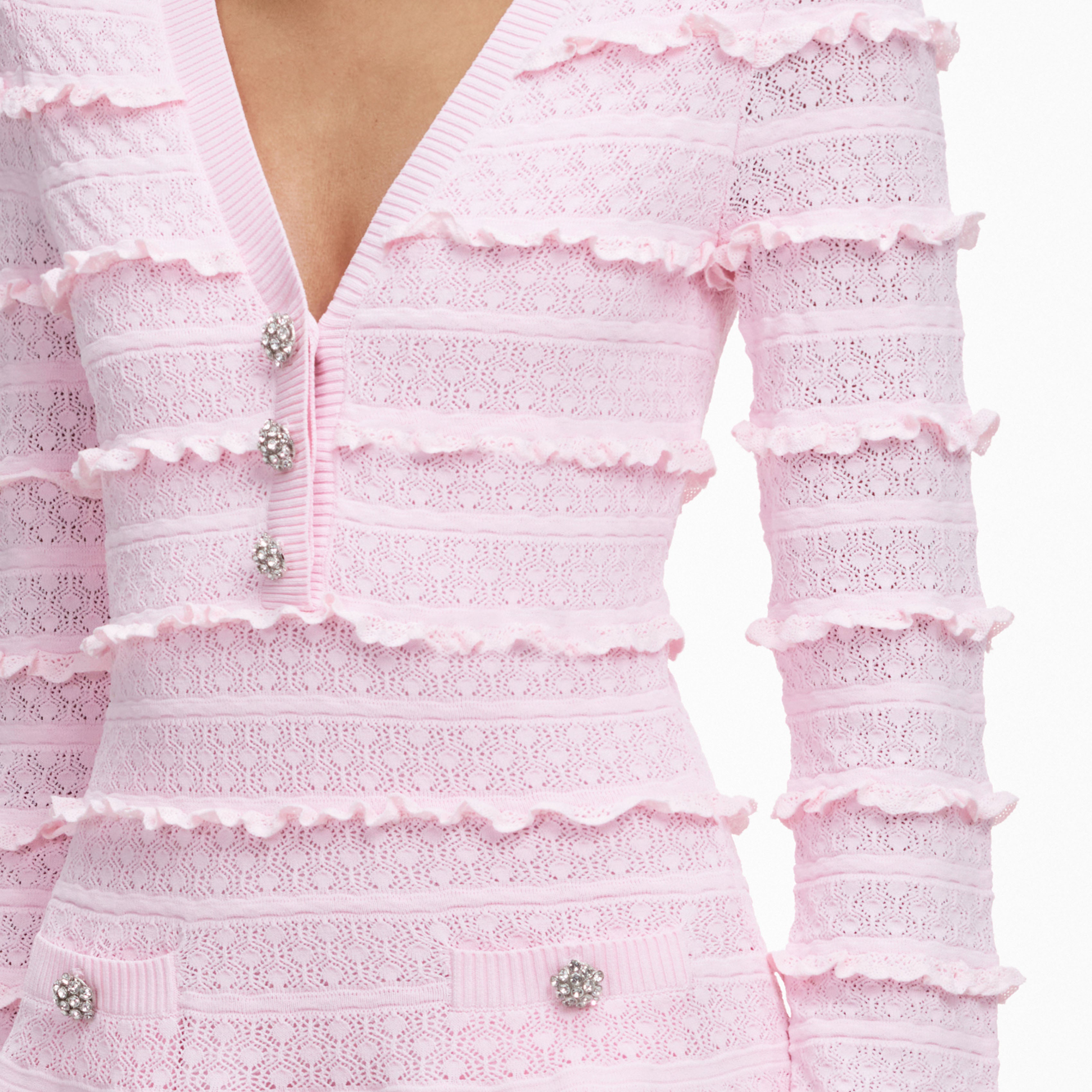 Pink Pointelle Diamante Knit Mini Dress – self-portrait-US