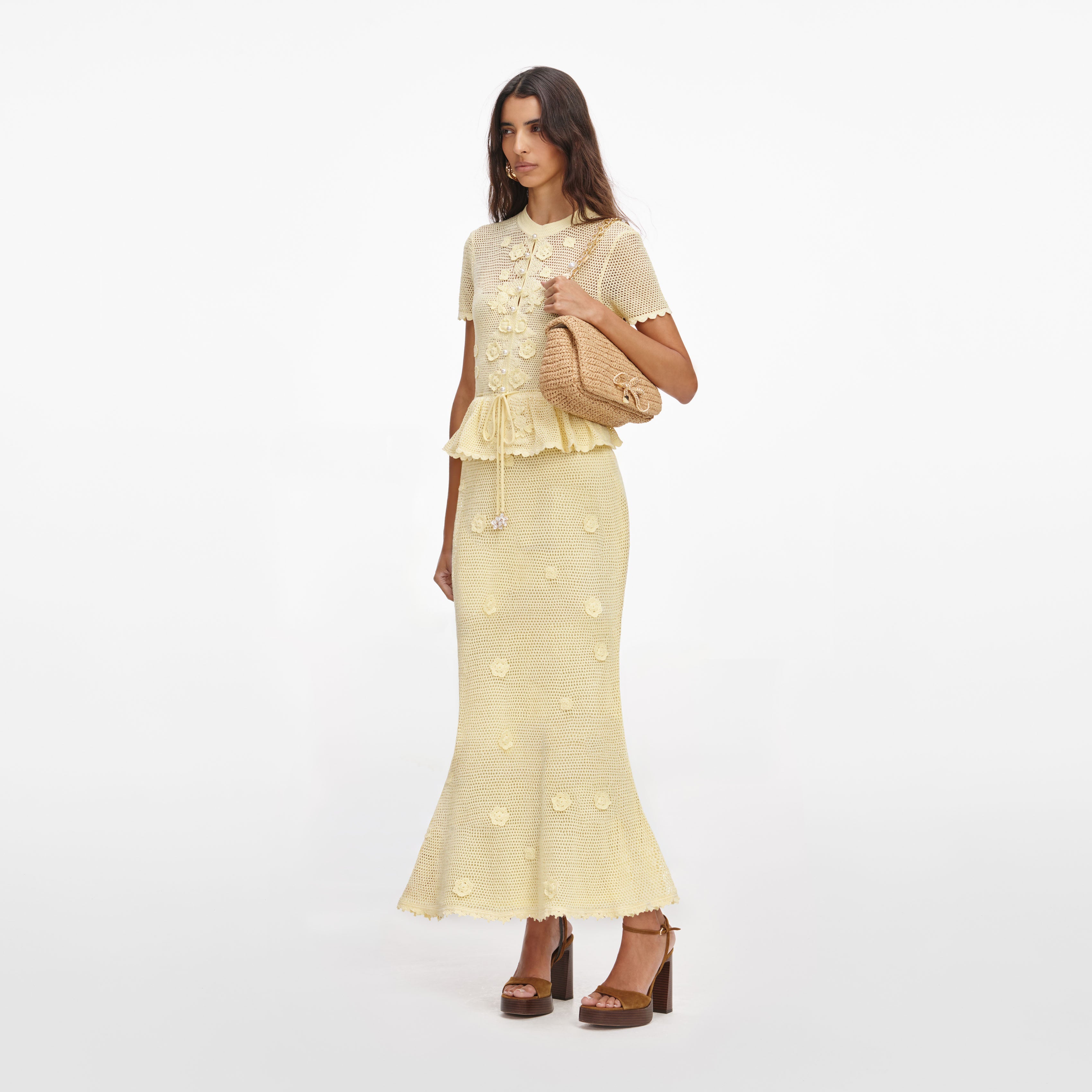Yellow Floral Crochet Midi Dress – self-portrait-US