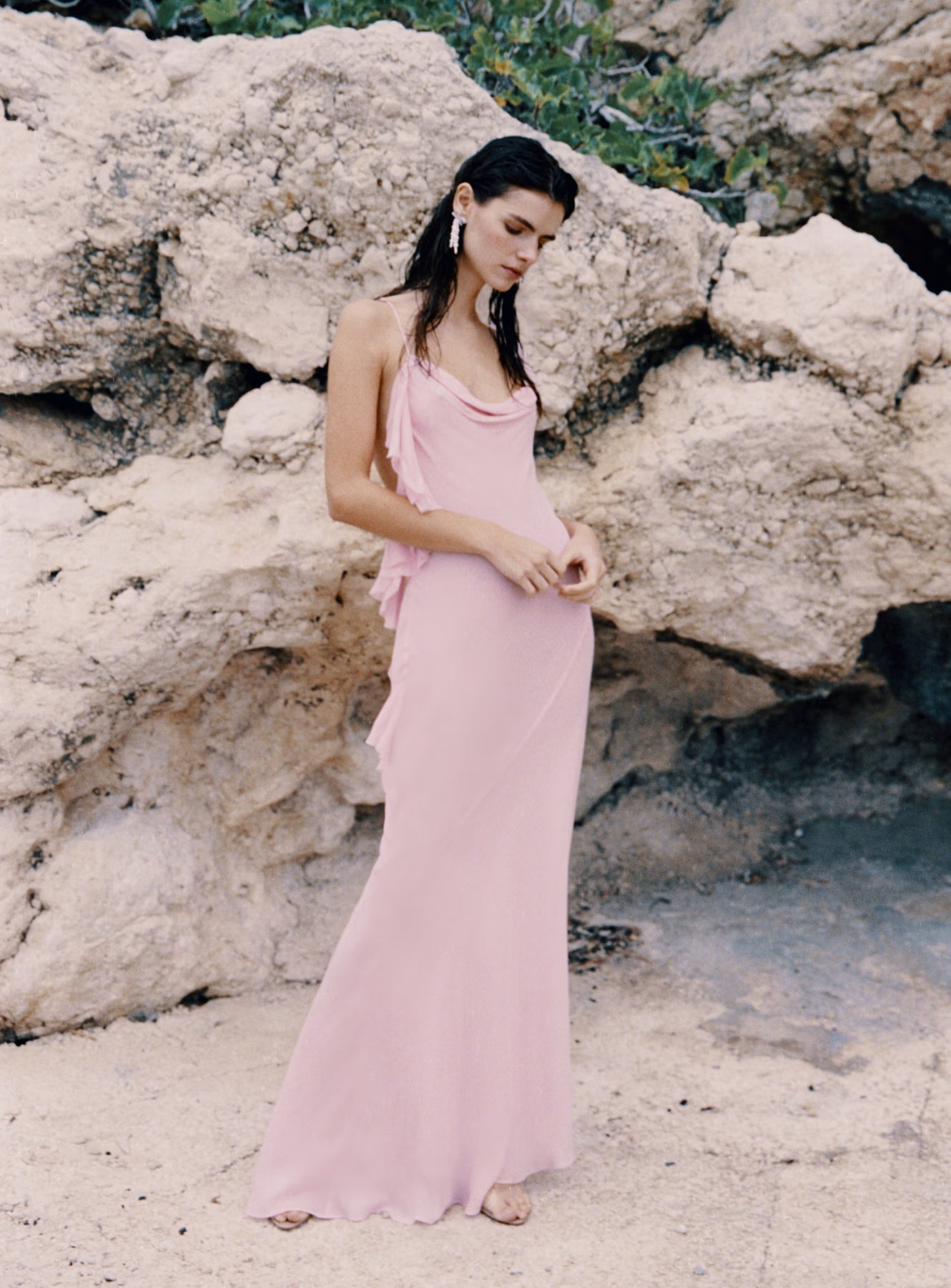 Pink Georgette Frill Maxi Dress – self-portrait-US