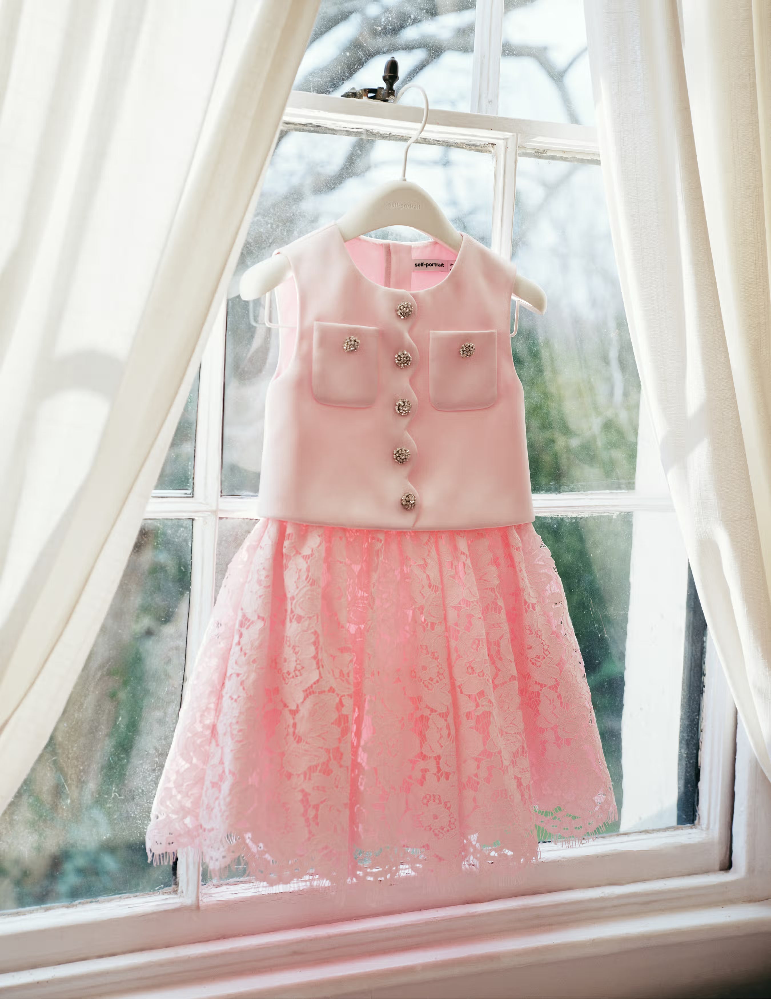Pink Satin Lace Dress self-portrait-US Pink Satin Lace Dress self-portrait-US