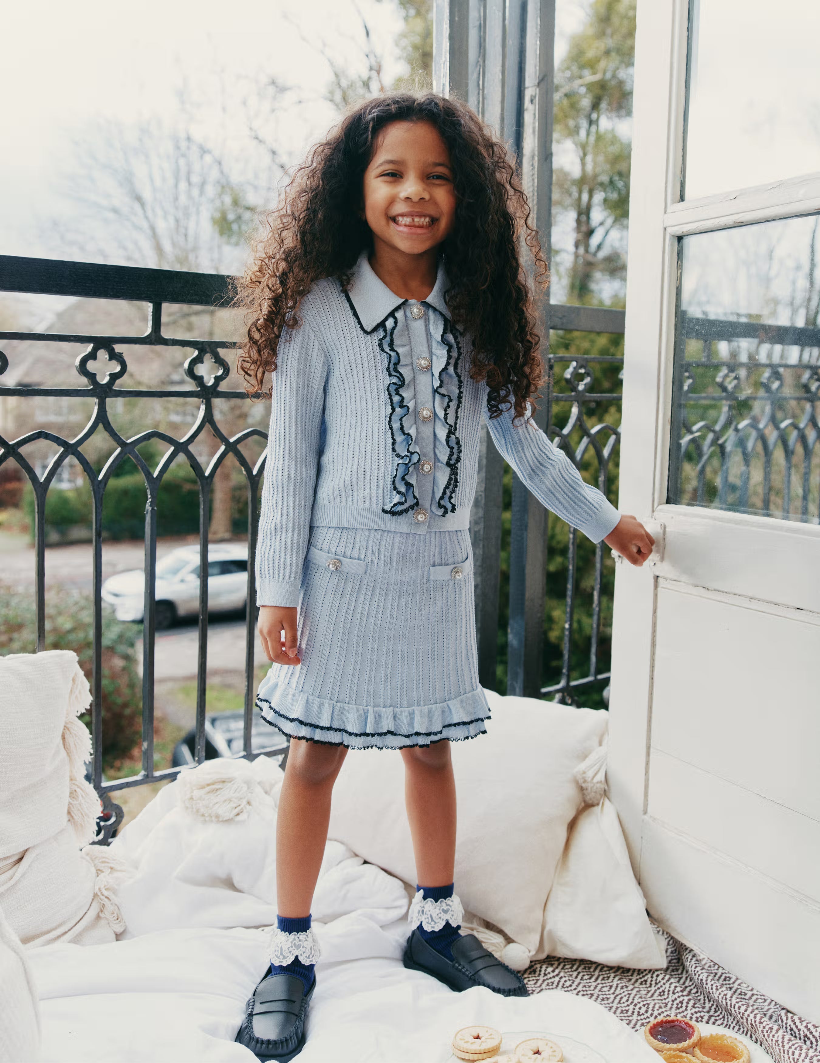 Blue Frill Trim Knit Skirt