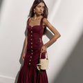 Plum Linen Blend Lace Insert Midi Dress