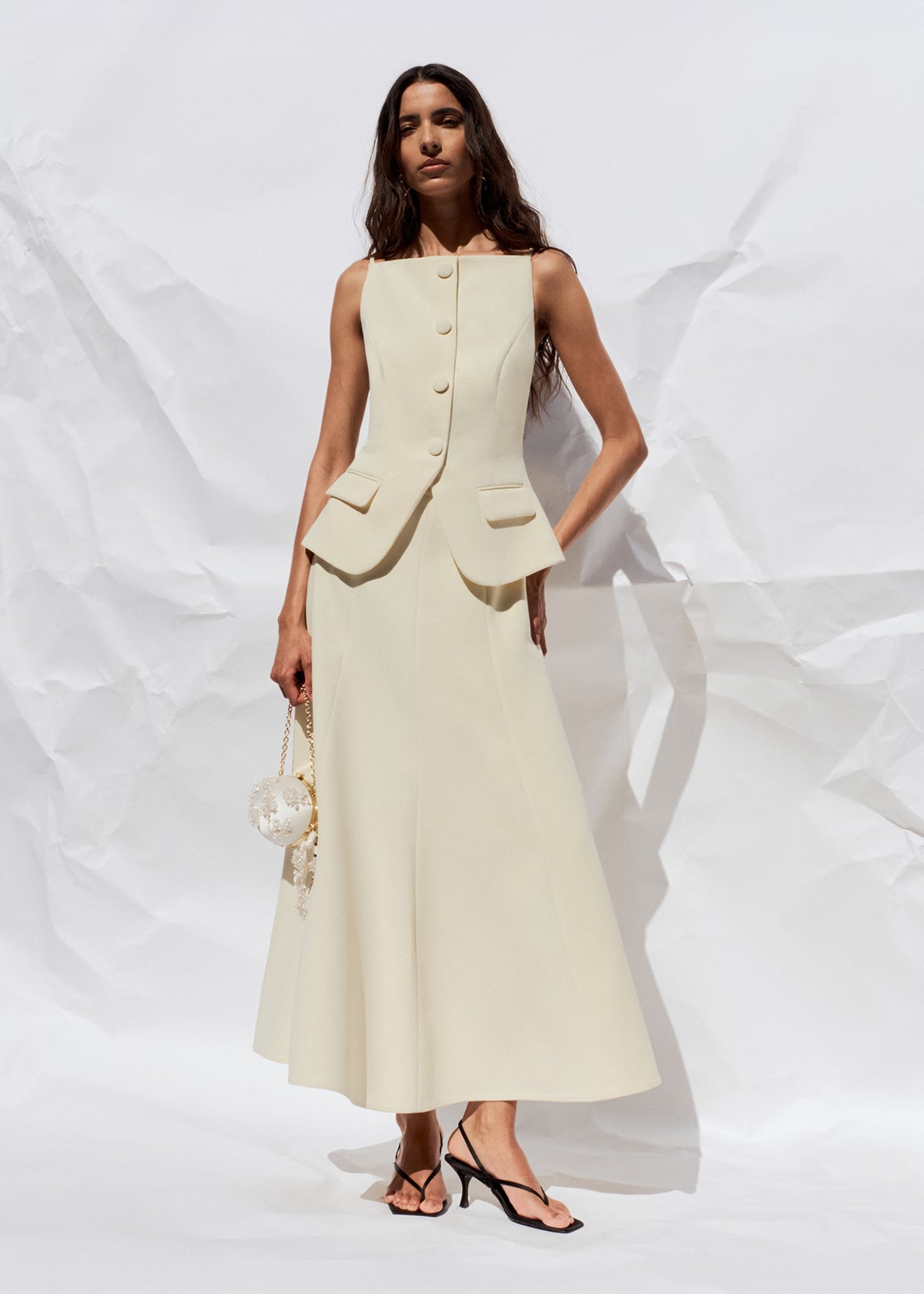 Yellow Crepe Peplum Midi Dress – self-portrait-US