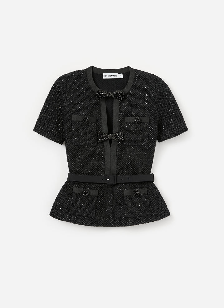 Self-Portrait Black Sequin Knit Top in Black - Size Xs