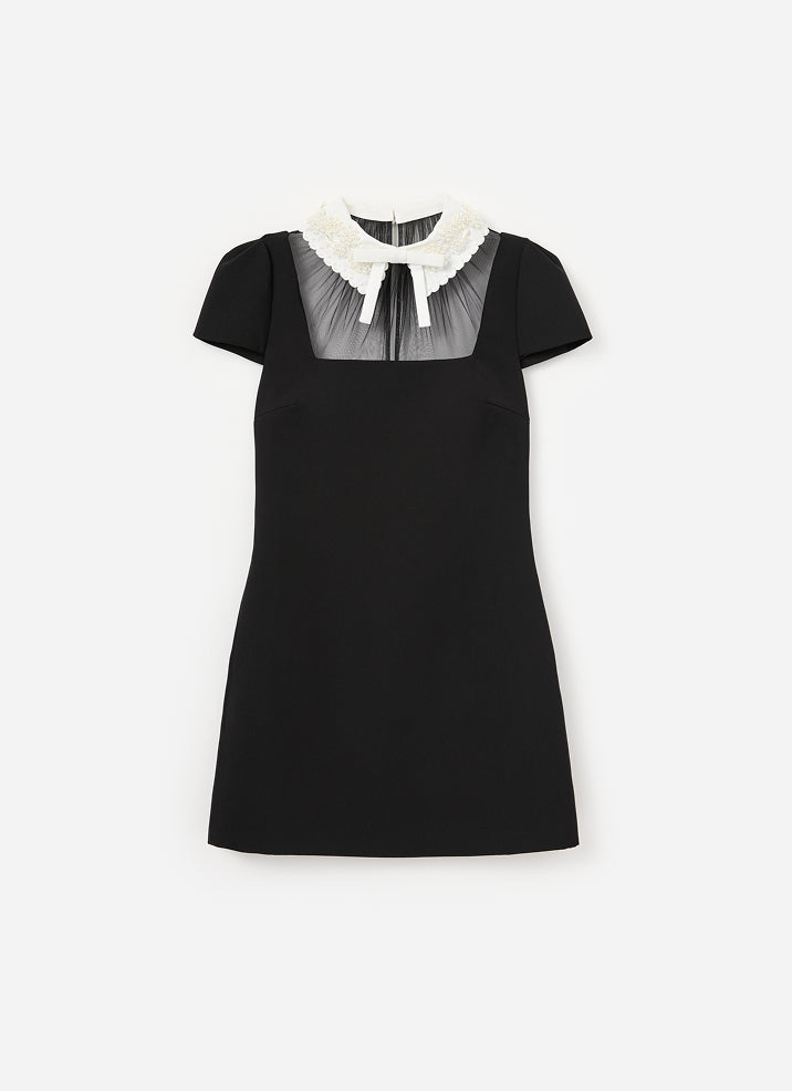 black crepe bow mini dress Black Crepe Bow Collar Mini Dress – self-portrait-US