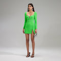 Green Crepe Rhinestone Detail Mini Dress