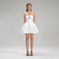 White Taffeta Flared Mini Dress