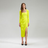 Lime Crepe Ruched Midi Dress