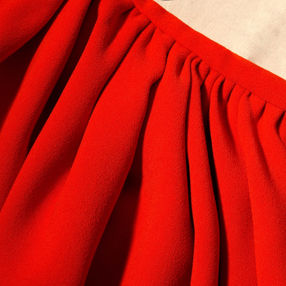 Red Crepe Ruched Midi Dress