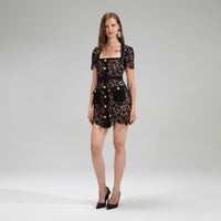 Black Guipure Lace Mini Dress