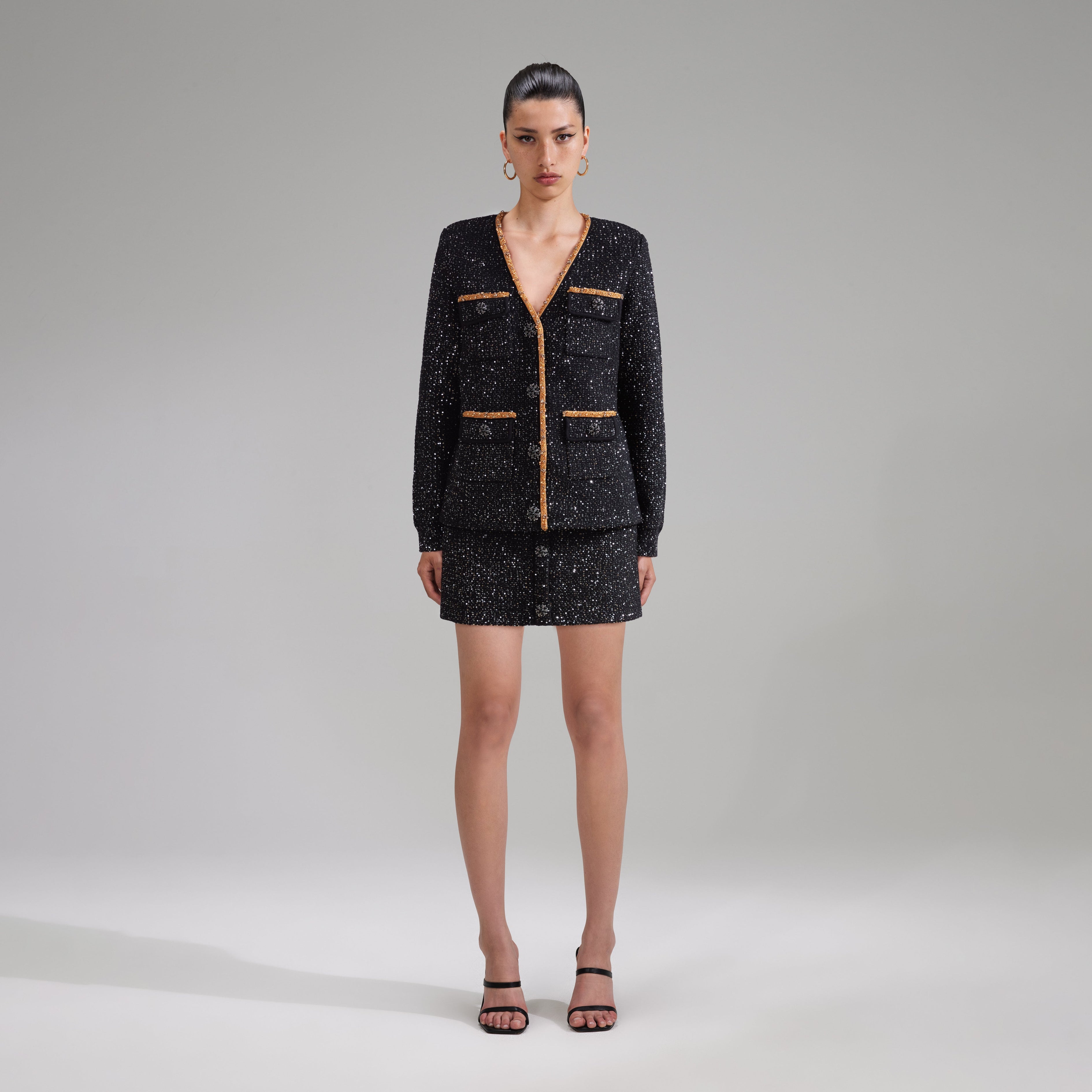 Black Sequin Knit Cardigan