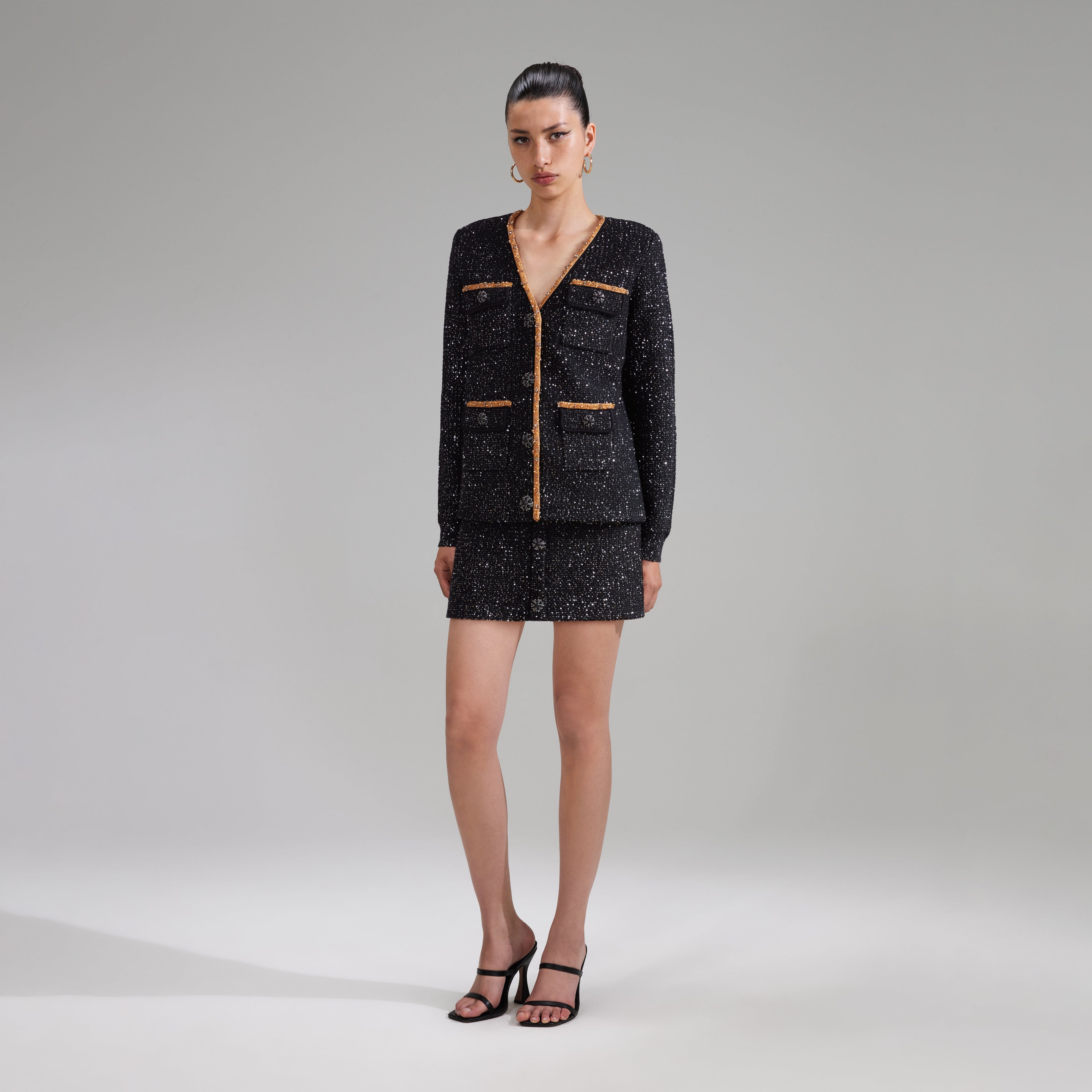 Black Sequin Knit Cardigan