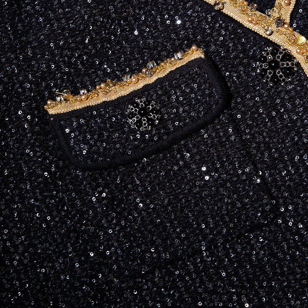 Black Sequin Knit Cardigan