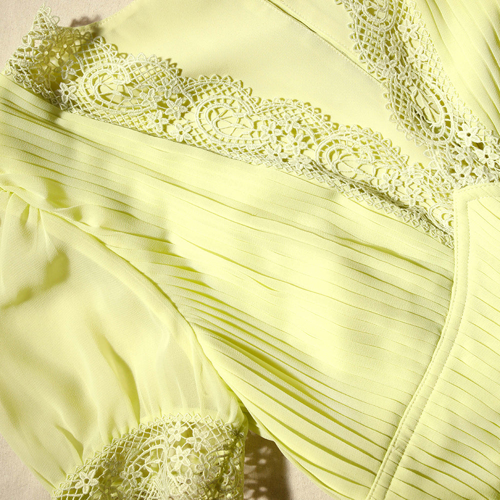 Lime Chiffon Midi Dress Lace Detail