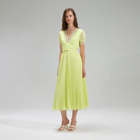 Lime Chiffon Midi Dress Lace Detail