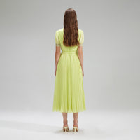 Lime Chiffon Midi Dress Lace Detail