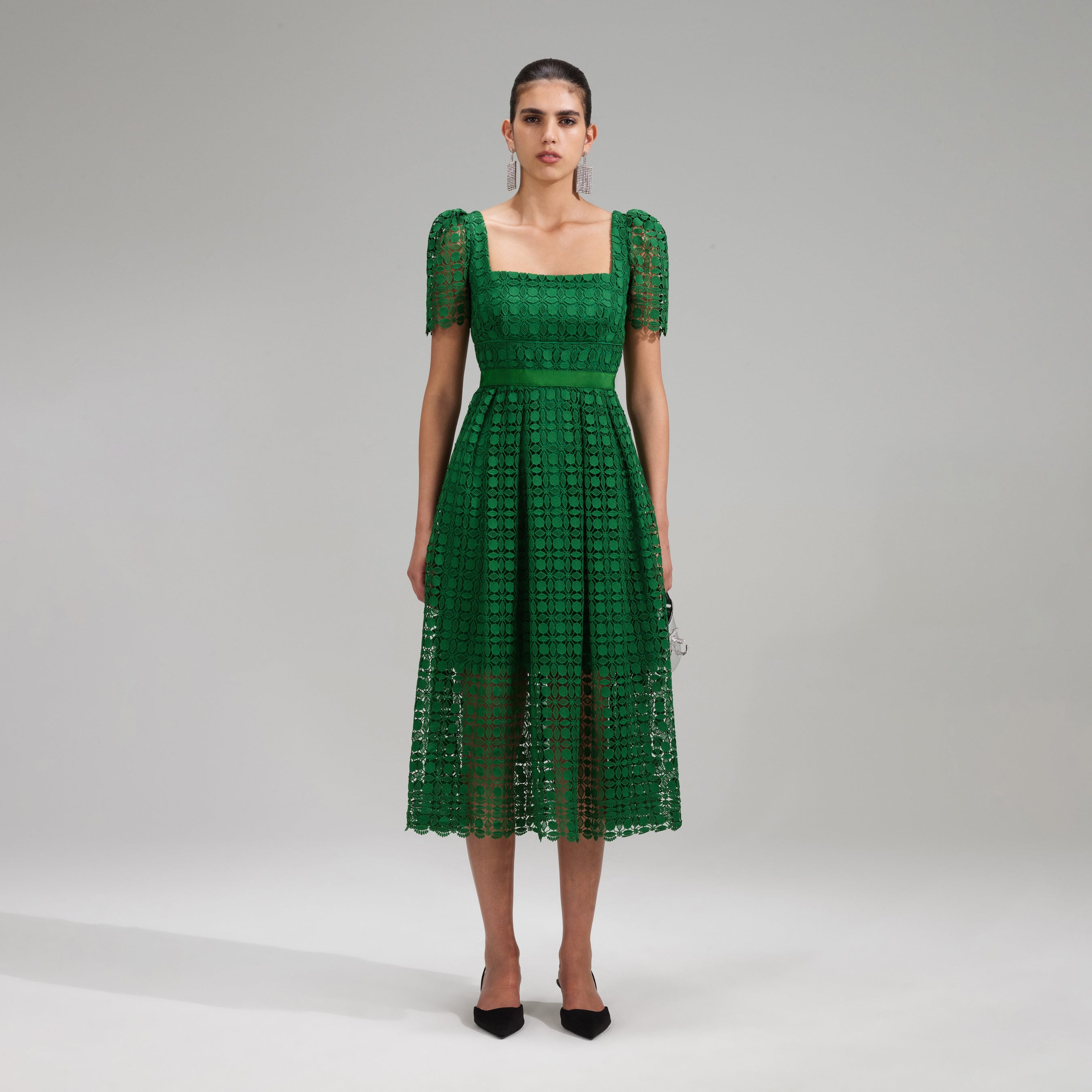 Green Petal Lace Midi Dress