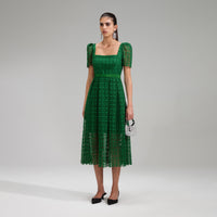 Green Petal Lace Midi Dress